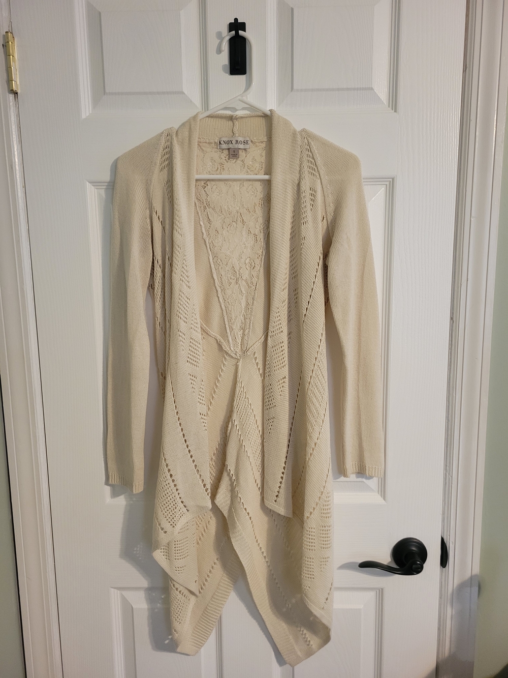 Knox Rose Ivory Open-Front Lace-Back Cardigan